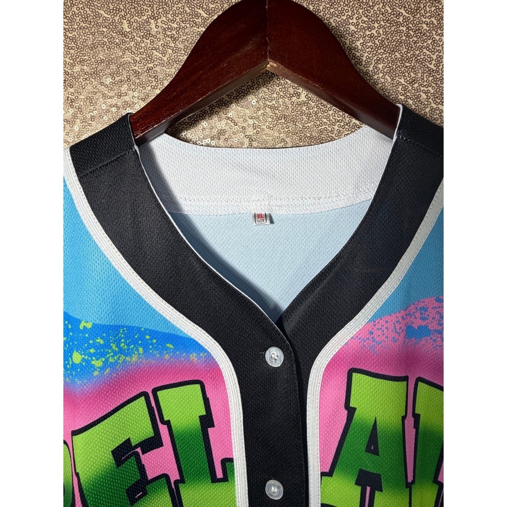 Fresh Prince Bel Air 23 Baseball Jersey Mens XL 90s Retro Graphic Blue Pink - Picture 2 of 3